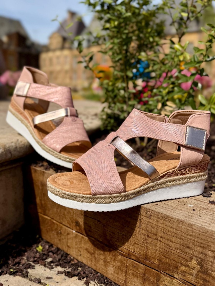 Nu-pied Rose Poudré Femme Compensé Confort Été Chic | Marina & Paloma