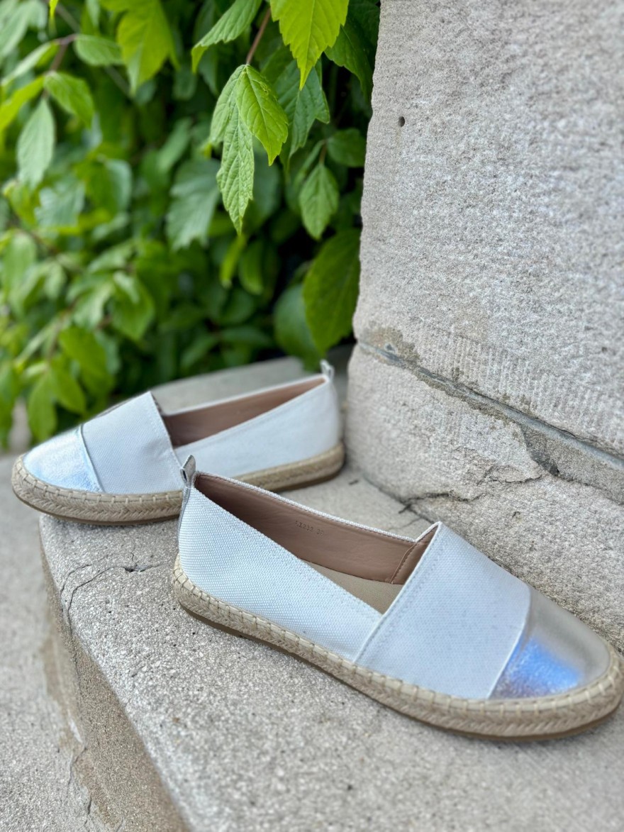 Espadrille Slip-On Blanche Bout Argenté Confort Été | Marina & Paloma