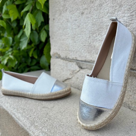 Espadrille Slip-On Blanche Bout Argenté Confort Été | Marina & Paloma