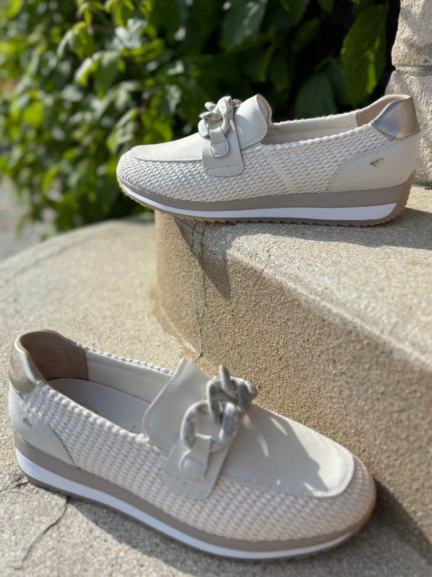 Mocassin Beige Chaîne Wide Fit Confort Semelle Amovible | Marina & Paloma