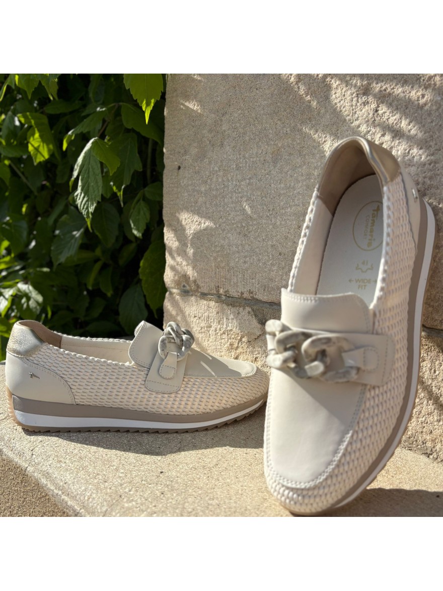 Mocassin Beige Chaîne Wide Fit Confort Semelle Amovible | Marina & Paloma