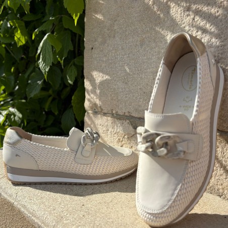 Mocassin Beige Chaîne Wide Fit Confort Semelle Amovible | Marina & Paloma