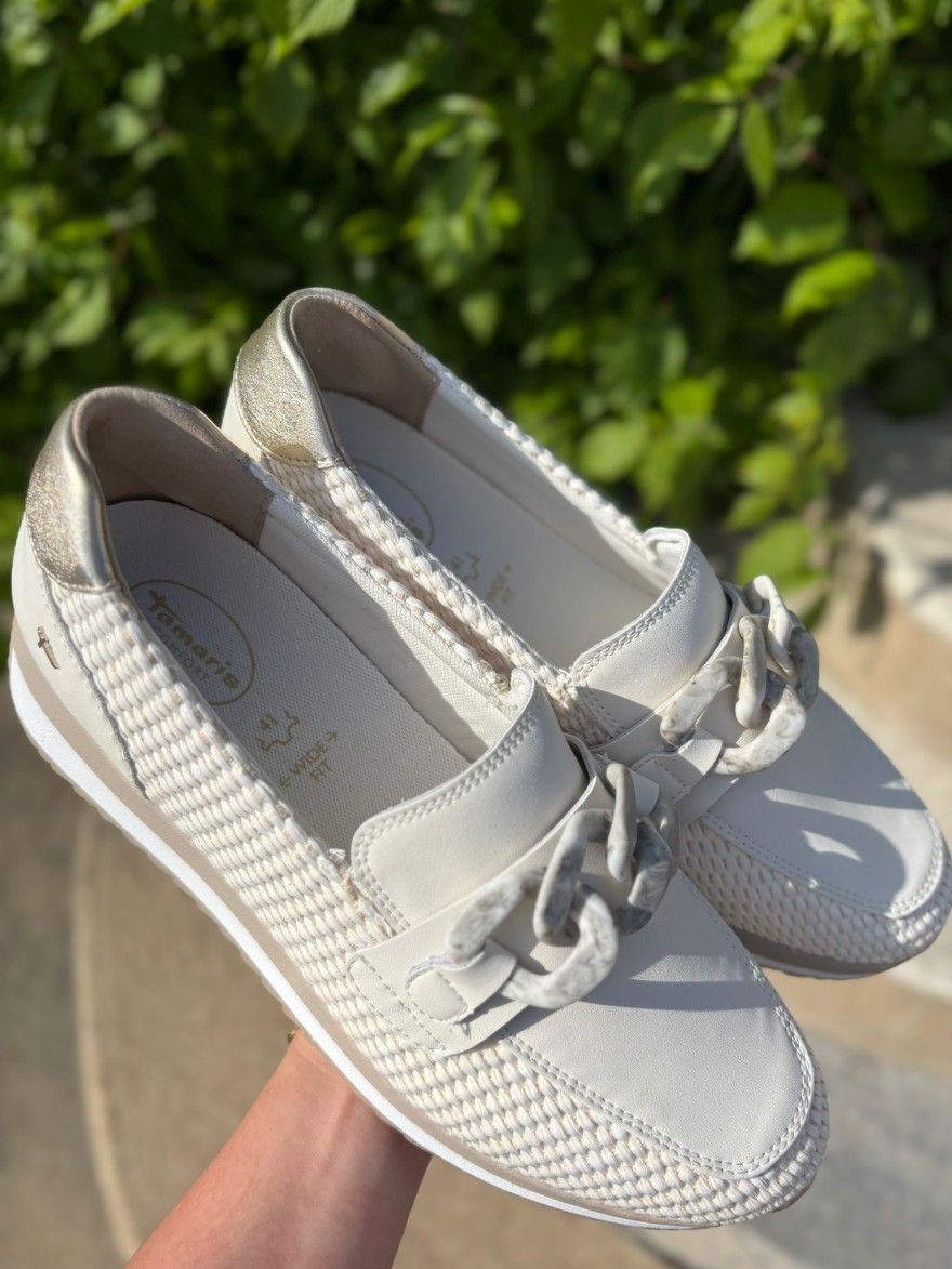 Mocassin Beige Chaîne Wide Fit Confort Semelle Amovible | Marina & Paloma