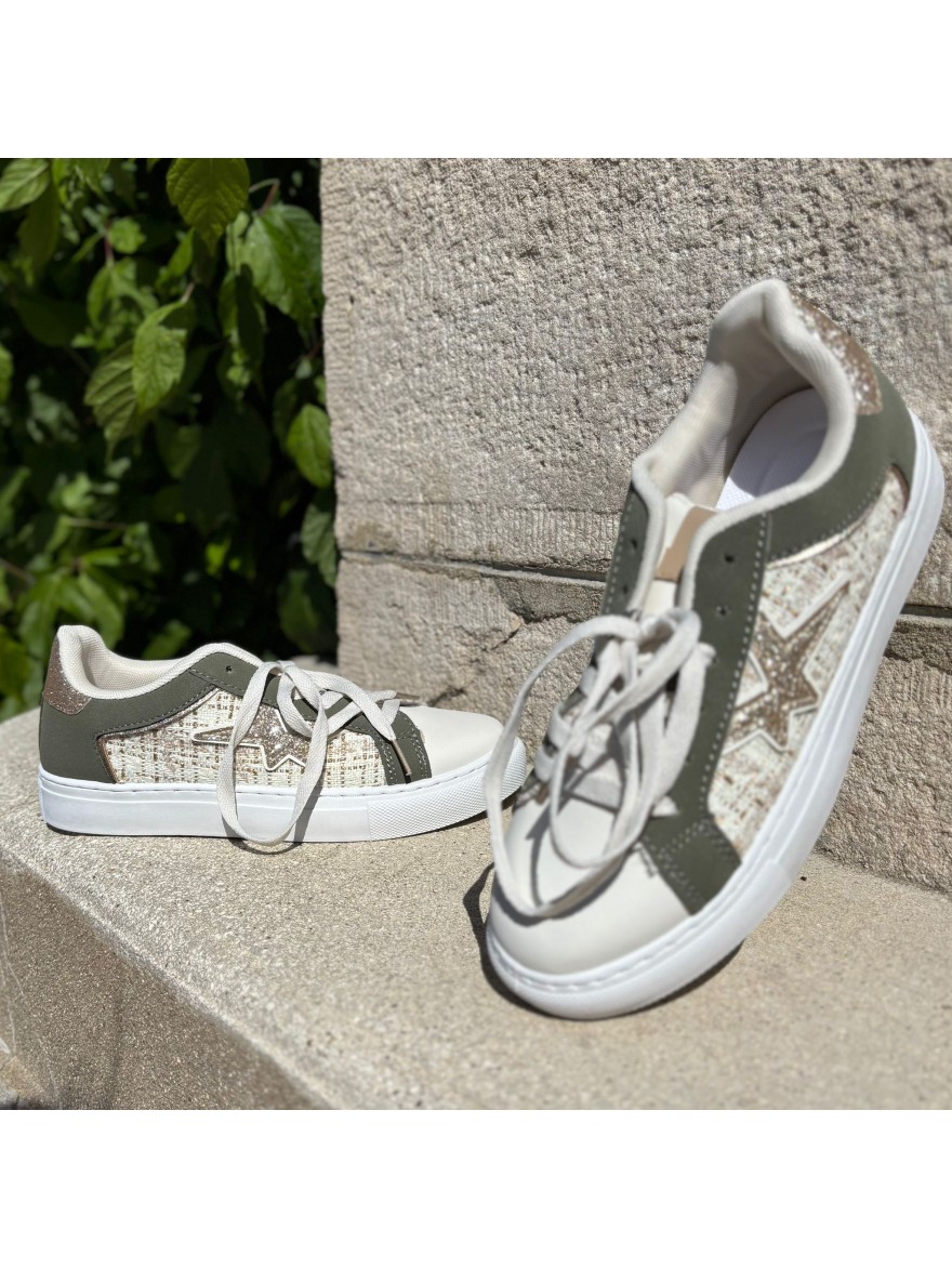Basket Kaki Étoile Dorée Femme Tendance Confort | Marina & Paloma