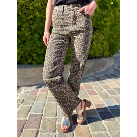 Pantalon léopard coupe droite coton femme tendance | Marina & Paloma