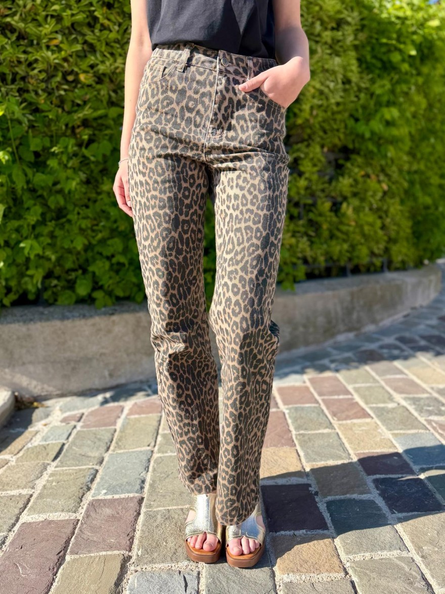 Pantalon léopard coupe droite coton femme tendance | Marina & Paloma