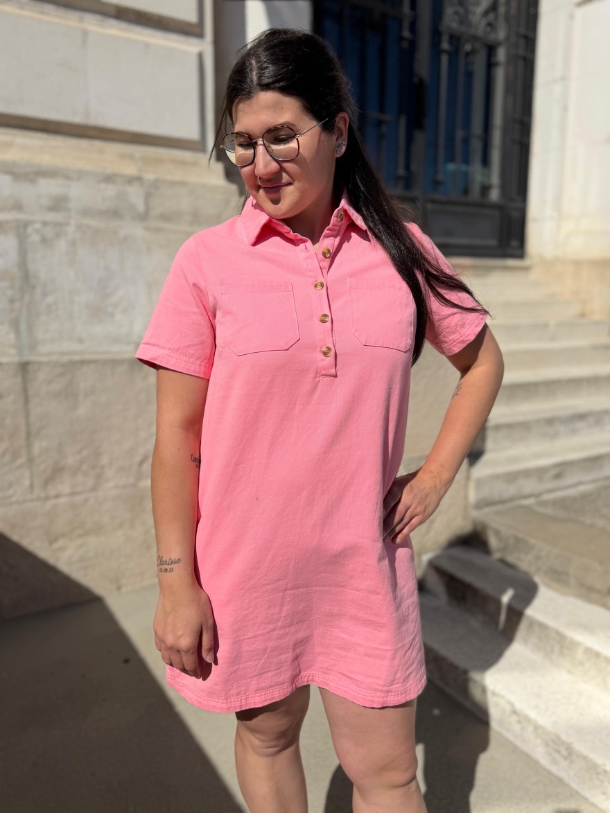 Robe Droite Maelle Rose 100% Coton Poches | Marina & Paloma