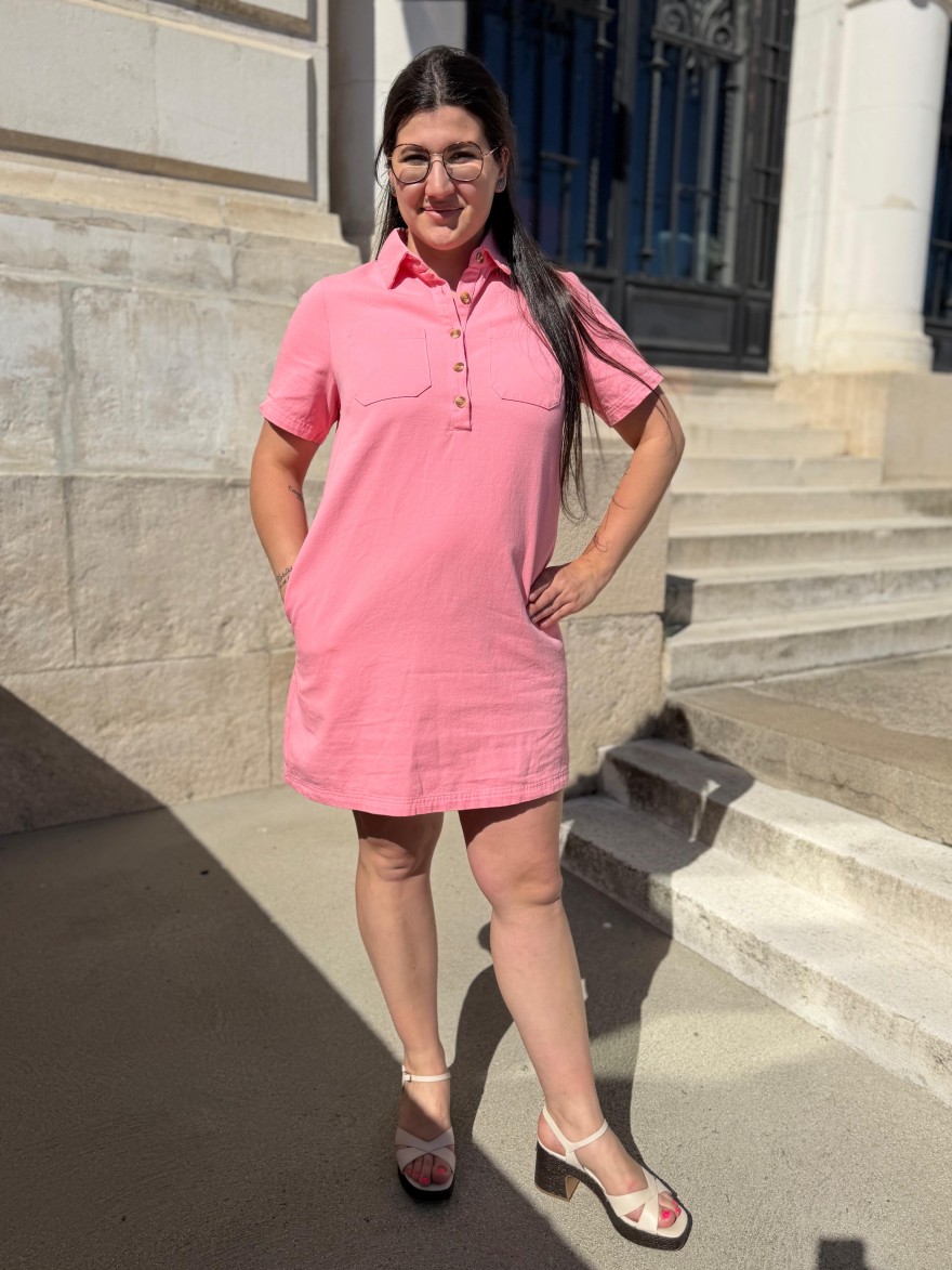 Robe Droite Maelle Rose 100% Coton Poches | Marina & Paloma