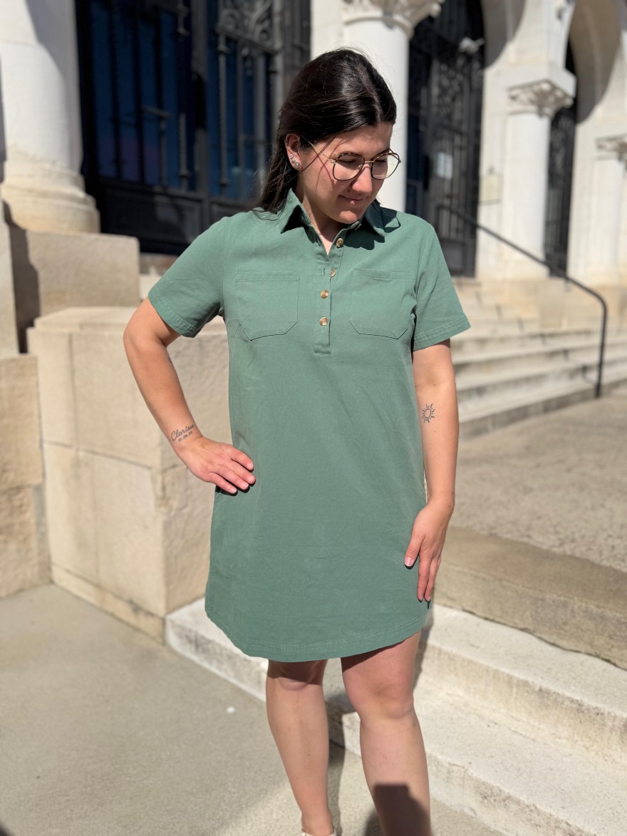 Robe Droite Maelle Kaki 100% Coton Poches | Marina & Paloma