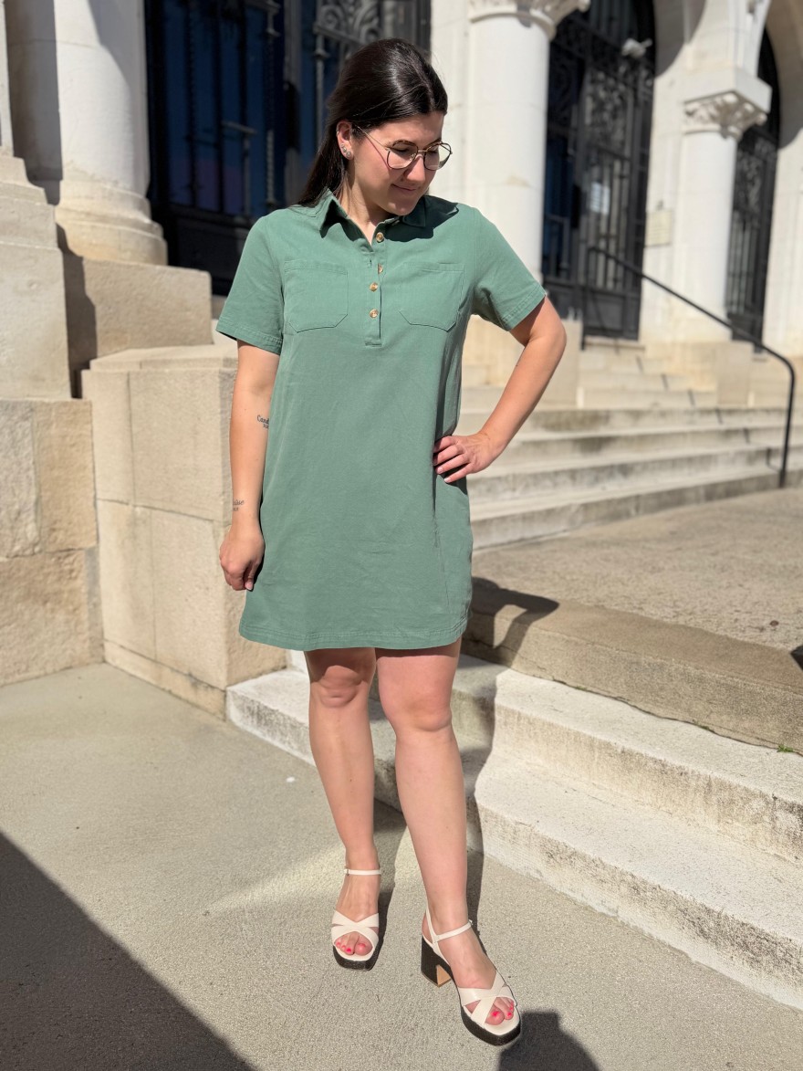 Robe Droite Maelle Kaki 100% Coton Poches | Marina & Paloma