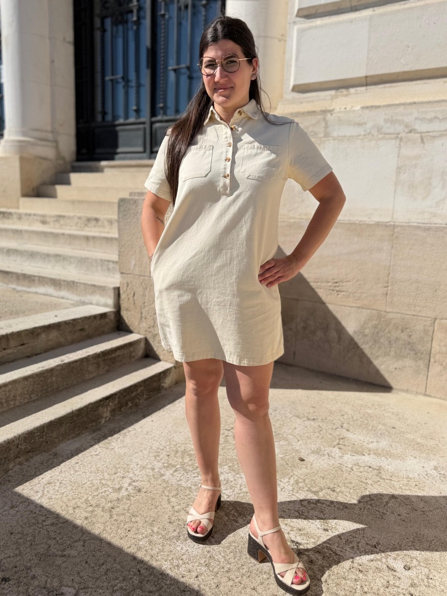 Robe Droite Maelle Beige 100% Coton Poches | Marina & Paloma