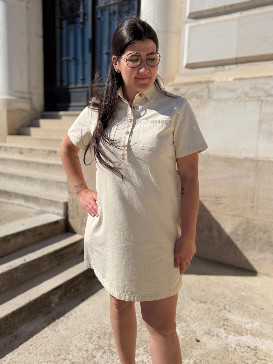 Robe Droite Maelle Beige 100% Coton Poches | Marina & Paloma
