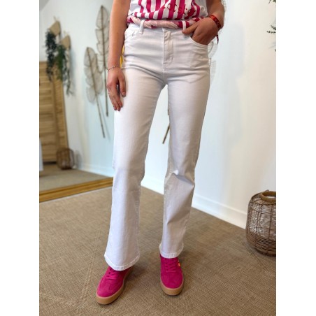 Jean blanc flare taille haute coton stretch femme | Marina & Paloma