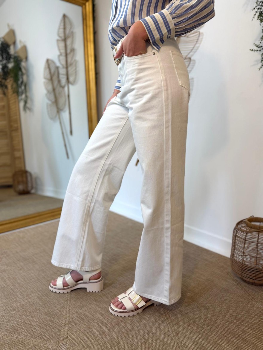 Pantalon blanc coupe droite coton femme élégant | Marina & Paloma