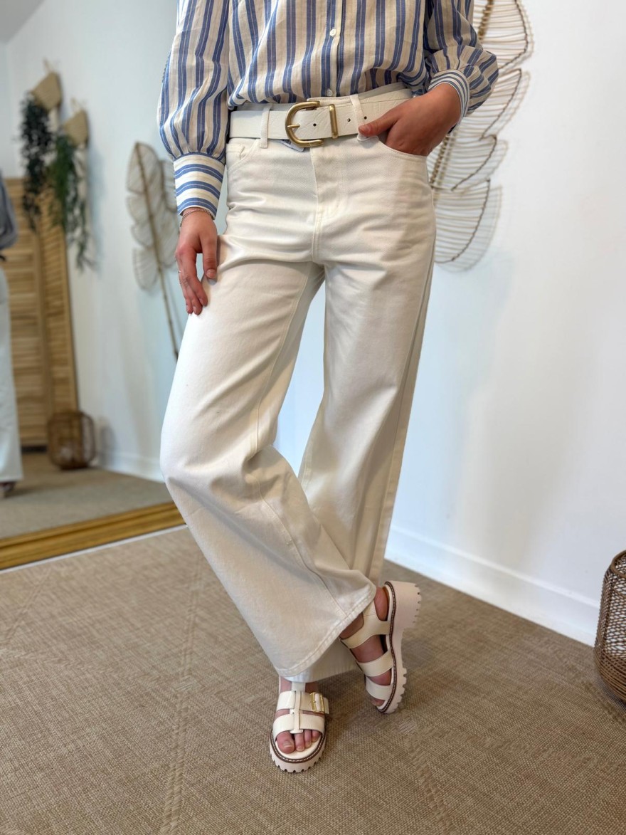 Pantalon blanc coupe droite coton femme élégant | Marina & Paloma