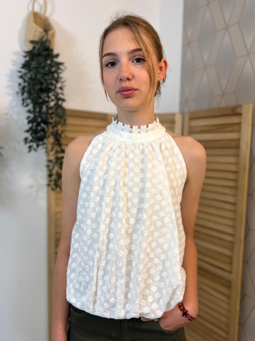 Débardeur bouffant dentelle coton été femme léger | Marina & Paloma