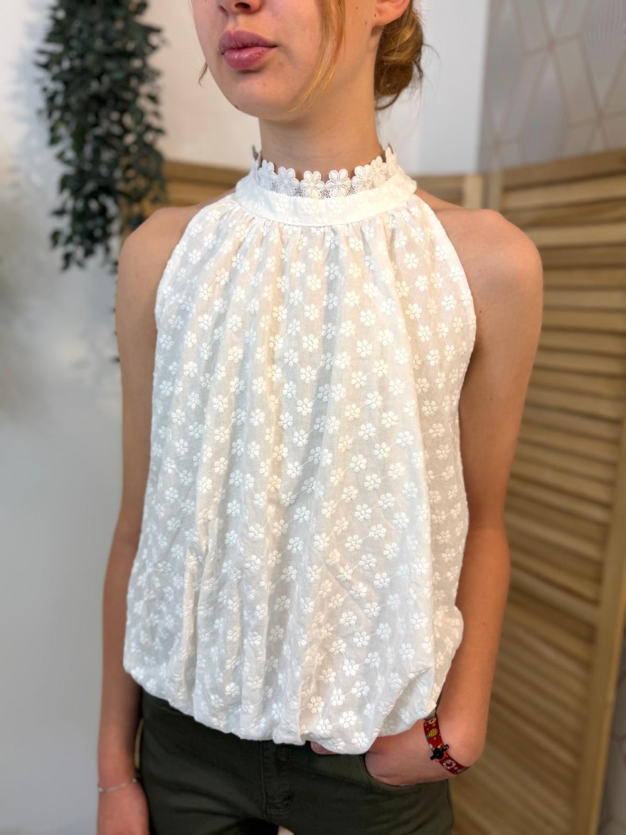 Débardeur bouffant dentelle coton été femme léger | Marina & Paloma