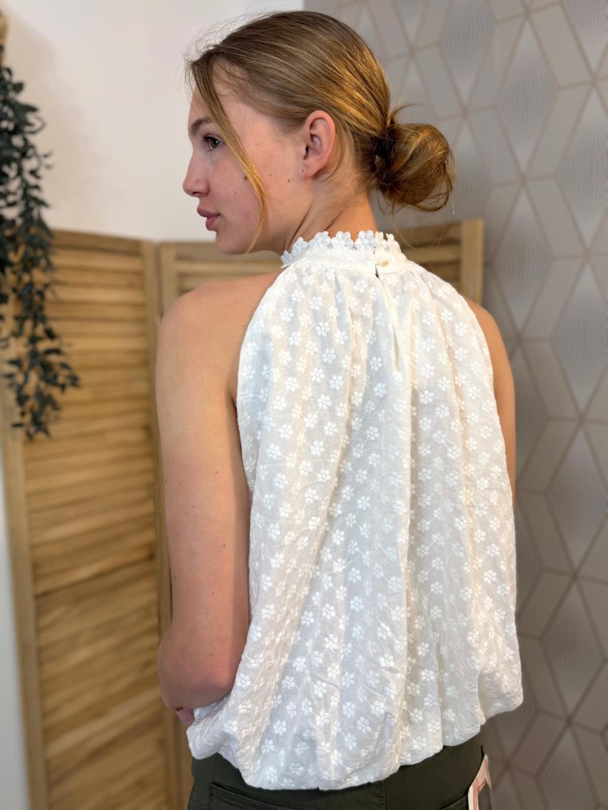 Débardeur bouffant dentelle coton été femme léger | Marina & Paloma