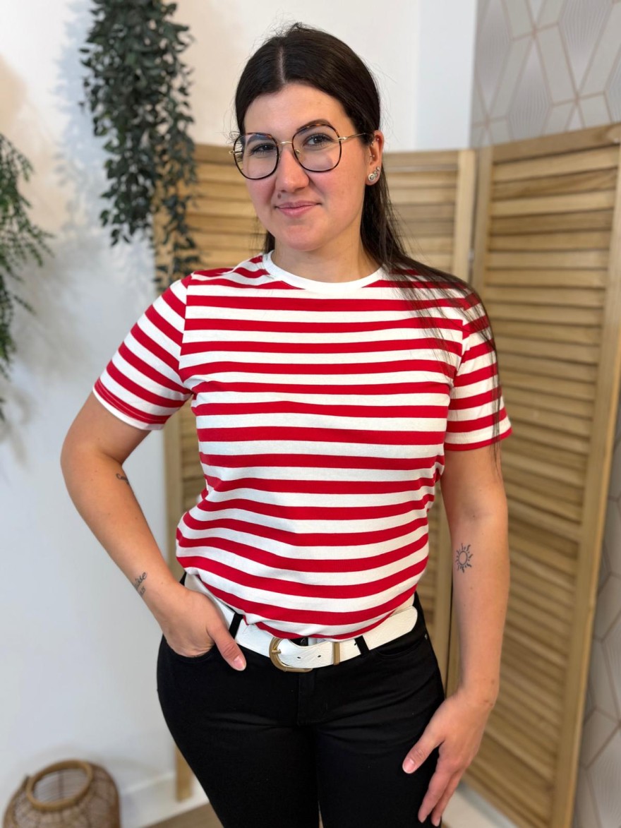 T-shirt rayures blanc rouge ample coton femme | Marina & Paloma