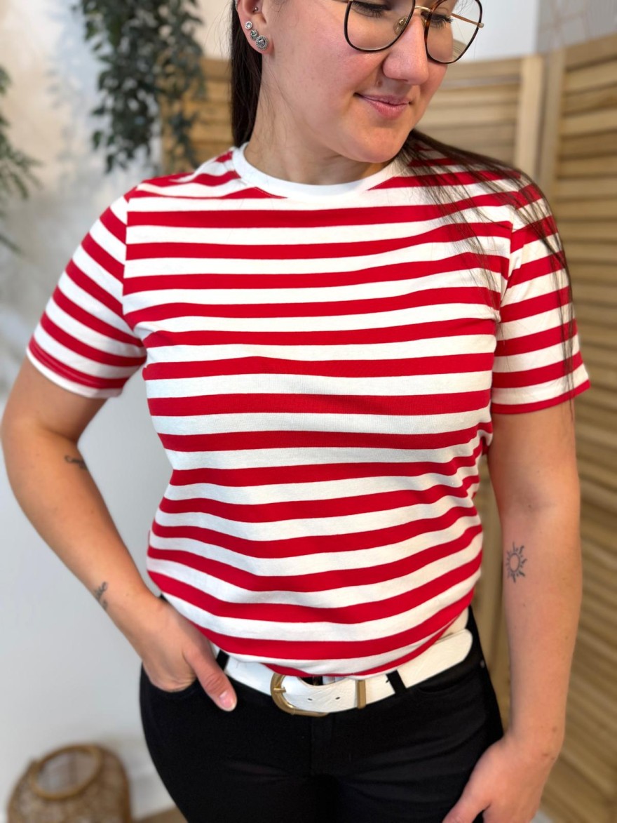 T-shirt rayures blanc rouge ample coton femme | Marina & Paloma