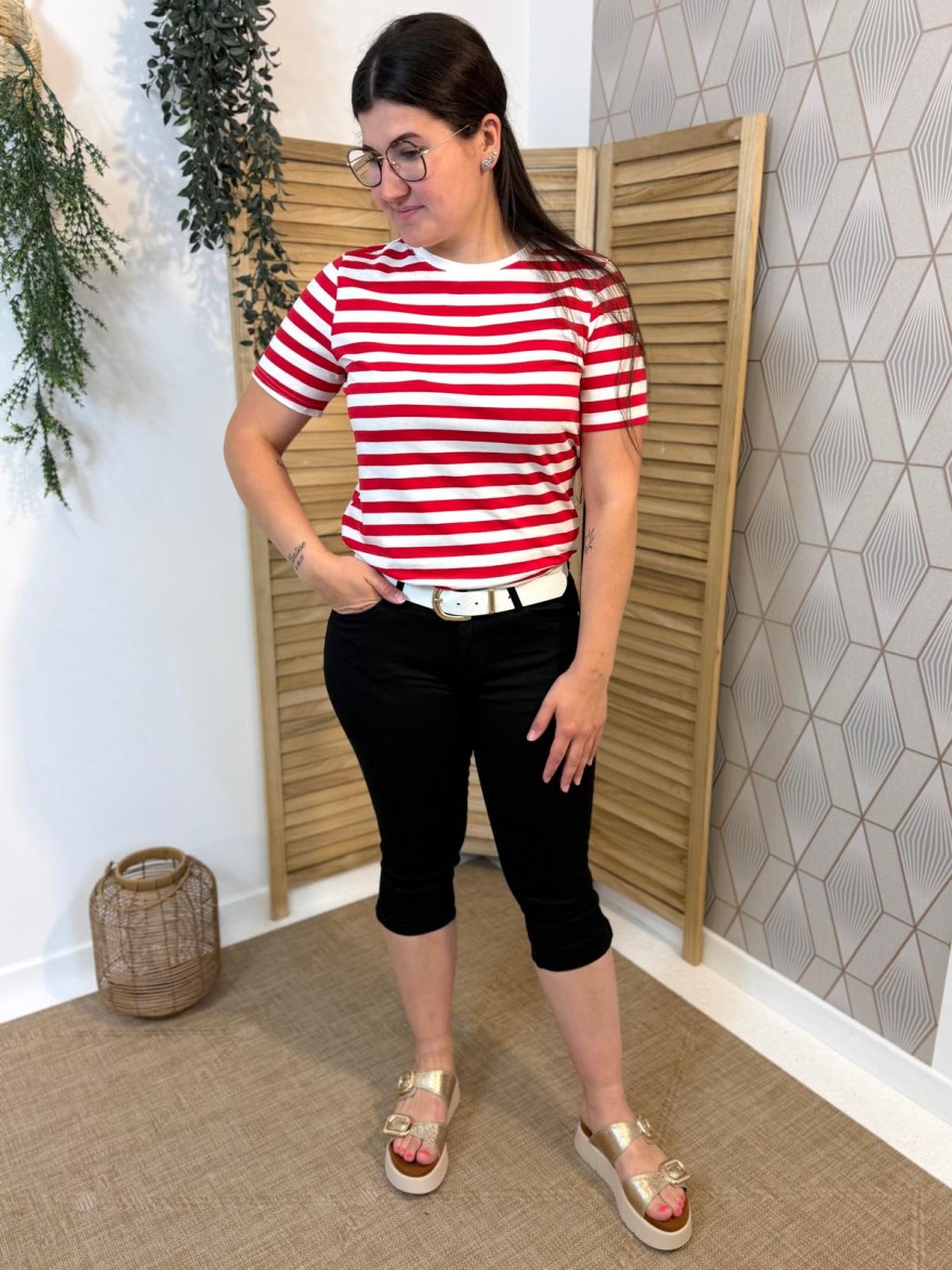 T-shirt rayures blanc rouge ample coton femme | Marina & Paloma