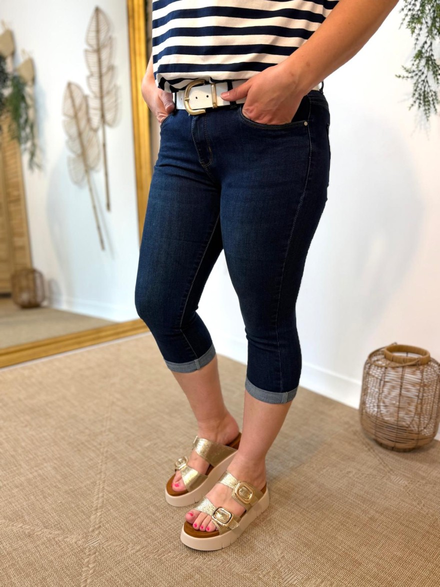 Pantacourt jean taille haute slim coton stretch | Marina & Paloma
