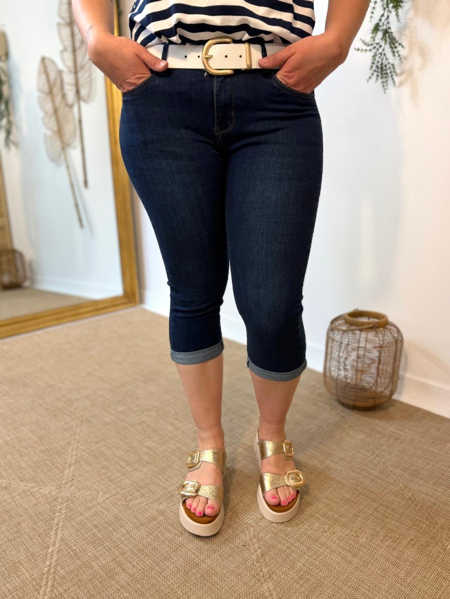 Pantacourt jean taille haute slim coton stretch | Marina & Paloma
