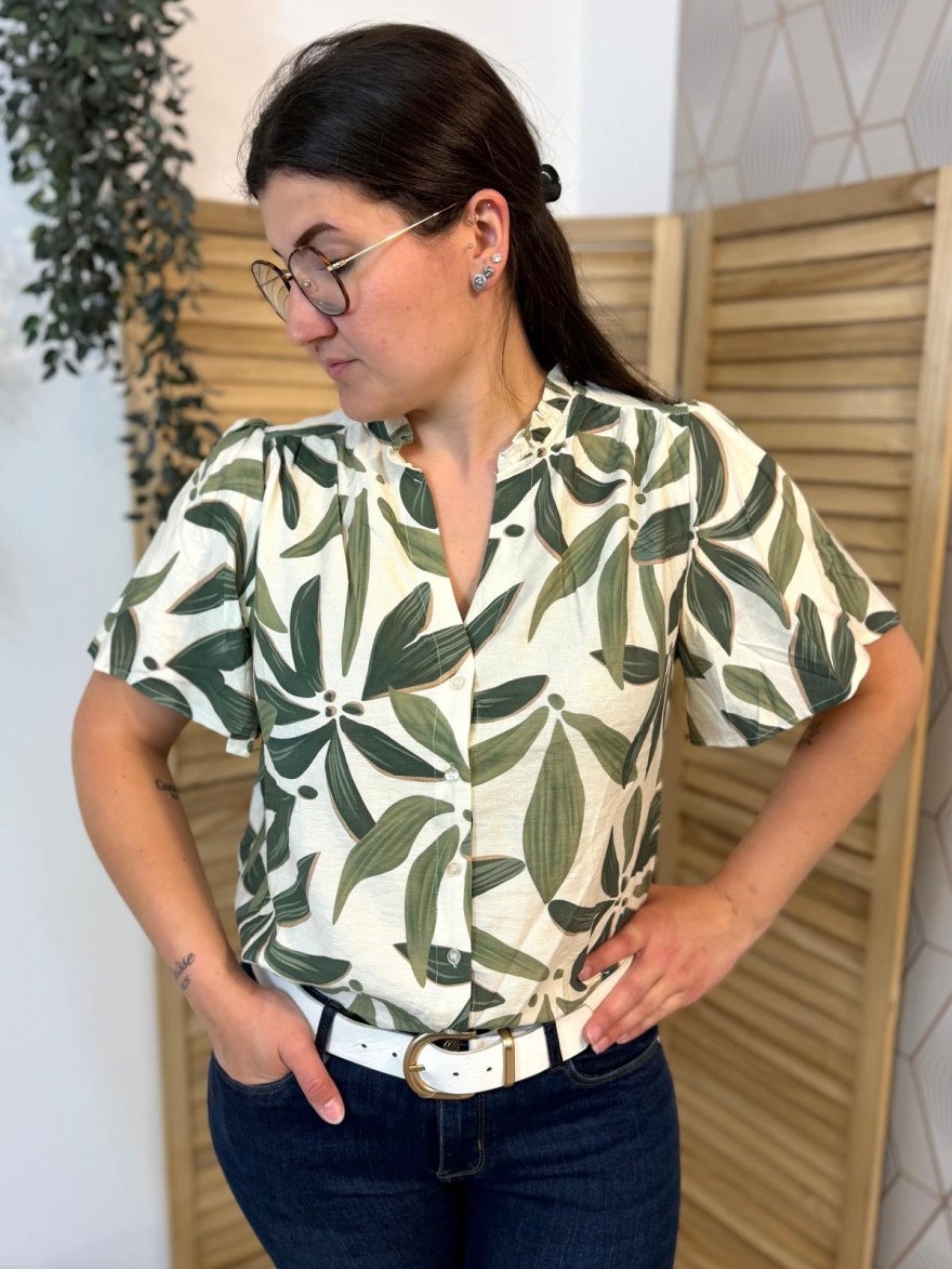 Chemise Fleur Verte Emma & Ella Ample Coton Femme | Marina & Paloma