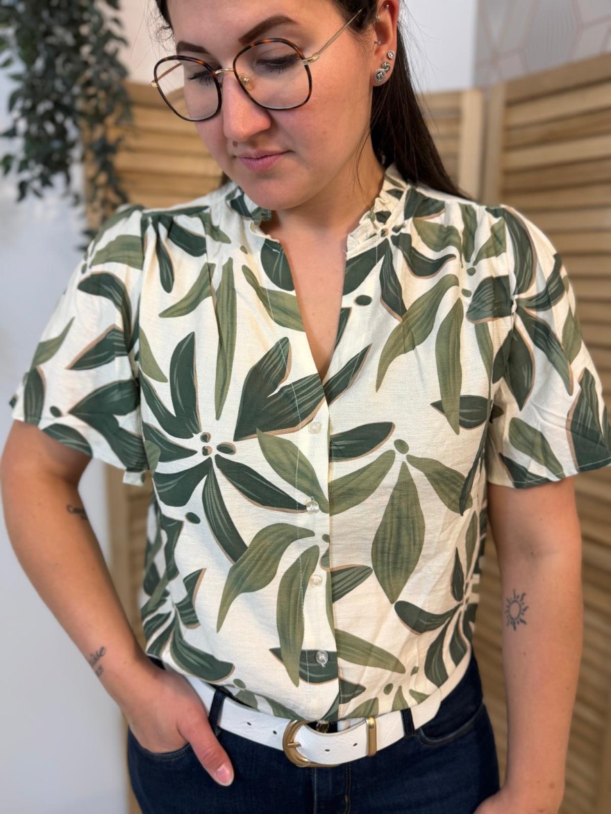 Chemise Fleur Verte Emma & Ella Ample Coton Femme | Marina & Paloma