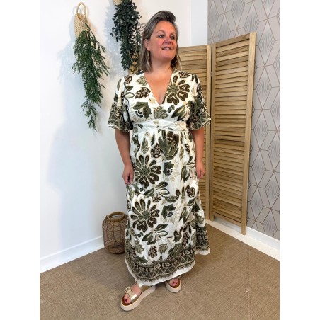Robe Longue Fleurie Kaki Grande Taille Fluide | Marina & Paloma