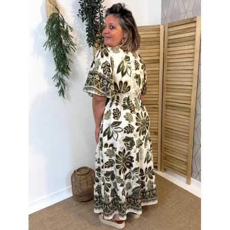 Robe Longue Fleurie Kaki Grande Taille Fluide | Marina & Paloma