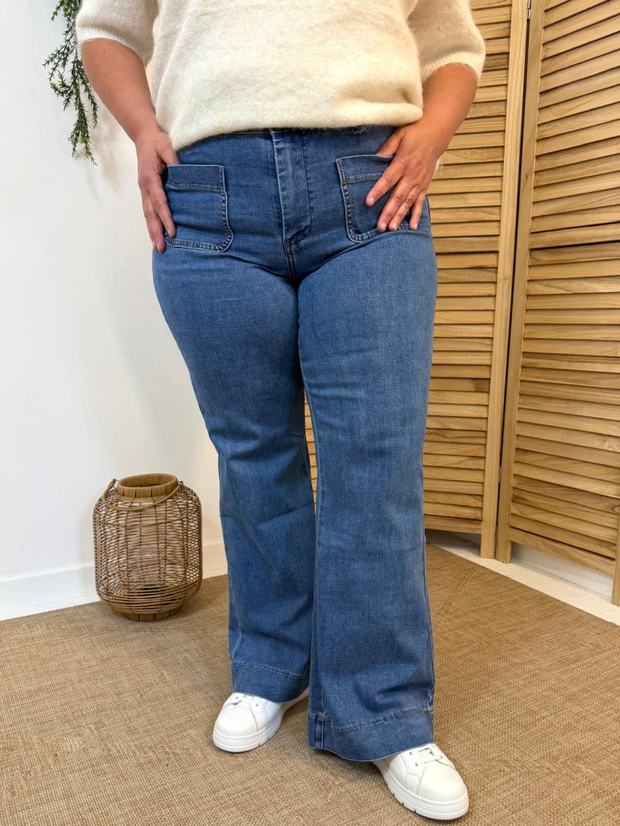 Pantalon Bleu Oraije Coupe Droite Confort Femme | Marina & Paloma