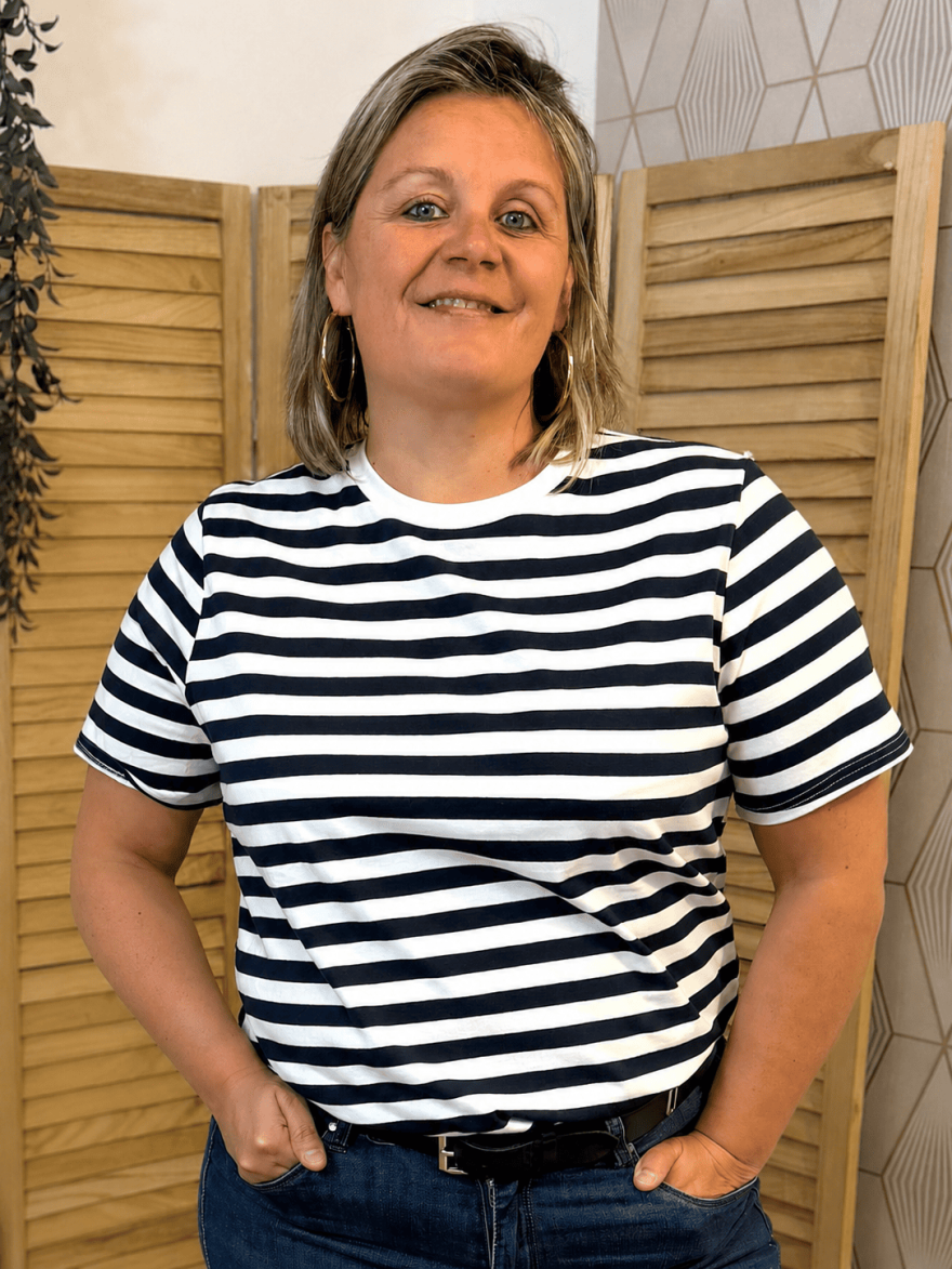 Tee-Shirt Marinière Curvy Bleu Marine Coton Stretch | Marina & Paloma