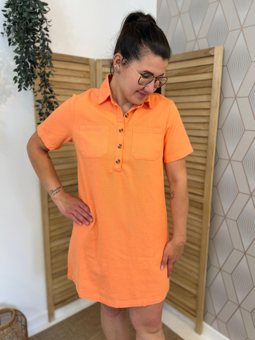 Robe Droite Orange Maëlle Coton Confort Femme Été | Marina & Paloma