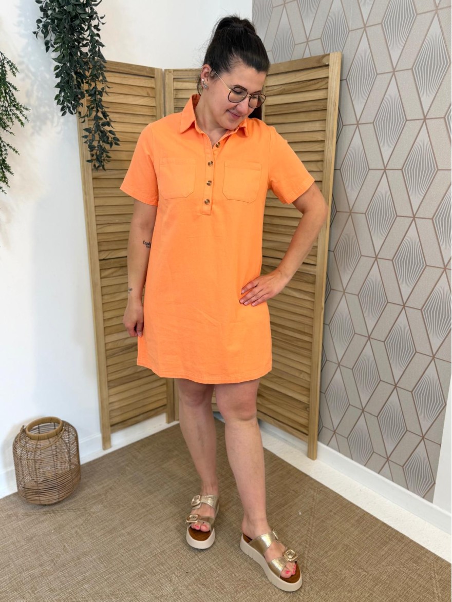 Robe Droite Orange Maëlle Coton Confort Femme Été | Marina & Paloma
