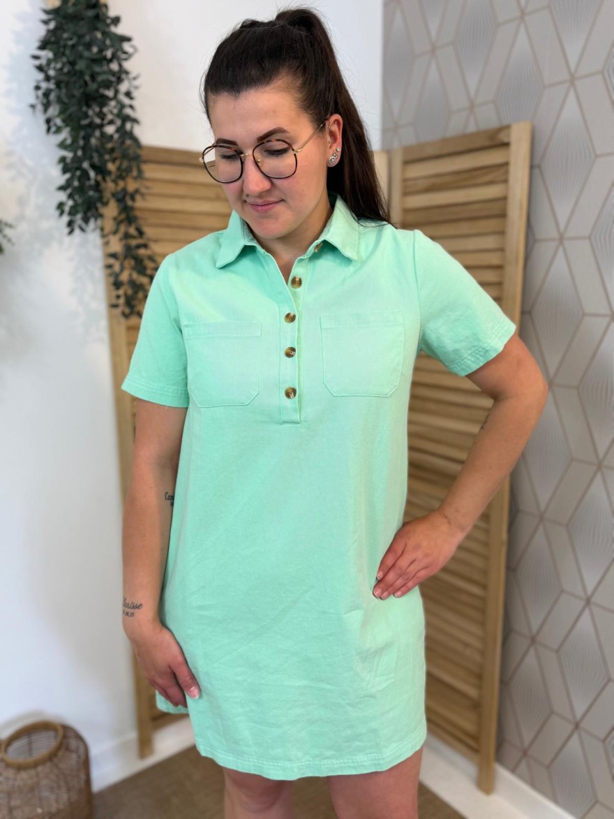 Robe Droite Vert Clair Maëlle Coton Confort Femme Été | Marina & Paloma