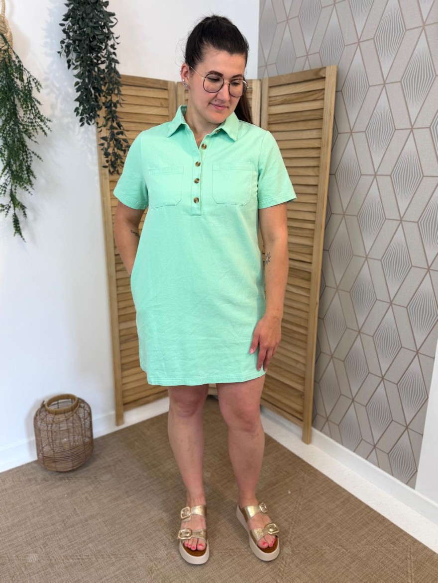 Robe Droite Vert Clair Maëlle Coton Confort Femme Été | Marina & Paloma