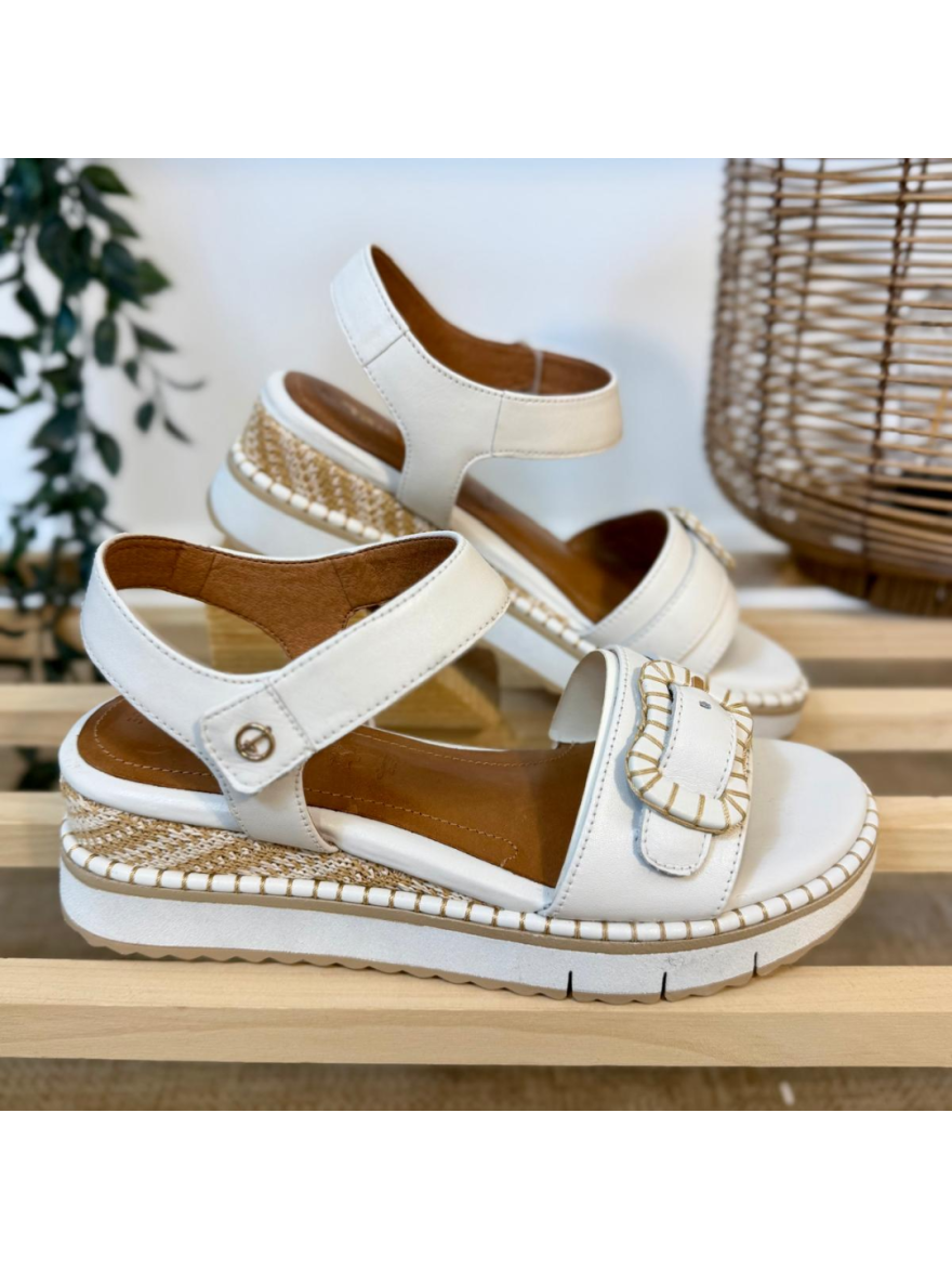 Nu-pied Tamaris 28223 blanc compensé cuir | Marina & Paloma