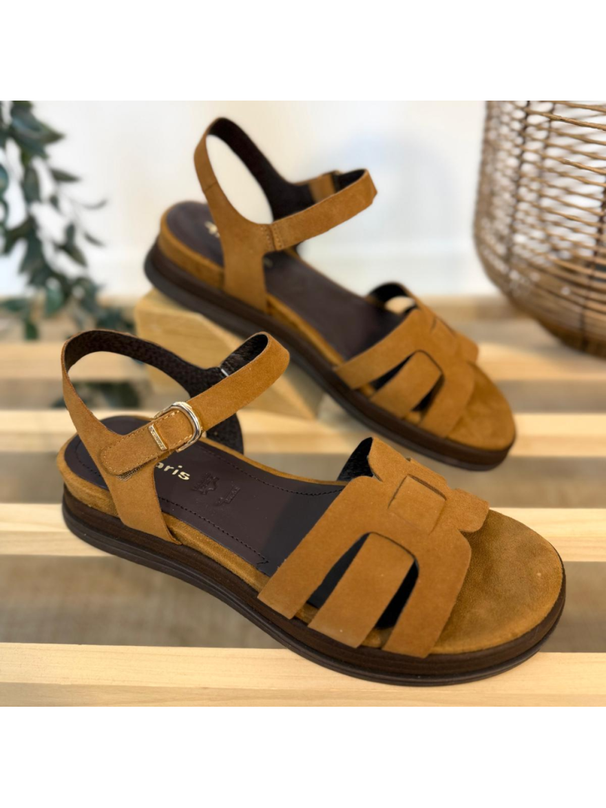 Nu-pied Tamaris 28235 camel cuir suédé talon 3,5 cm | Marina & Paloma