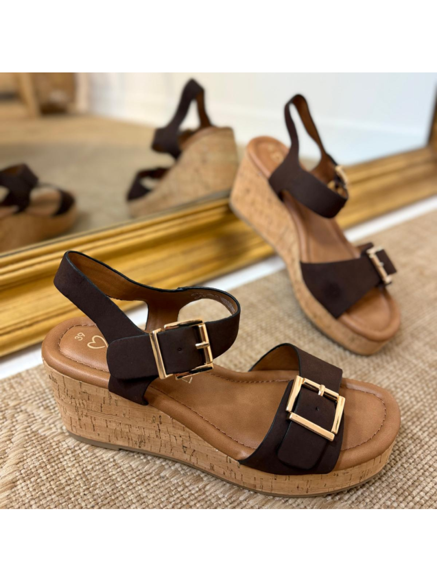 Nu-pied Compensé Cognac Femme Effet Liège Confort Été | Marina & Paloma