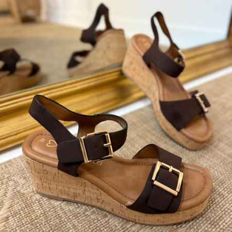 Nu-pied Compensé Cognac Femme Effet Liège Confort Été | Marina & Paloma
