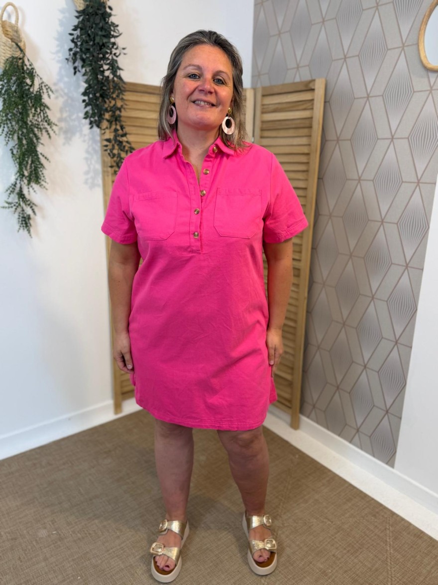 Robe Fuchsia Grande Taille Maëlle Coton Femme | Marina & Paloma
