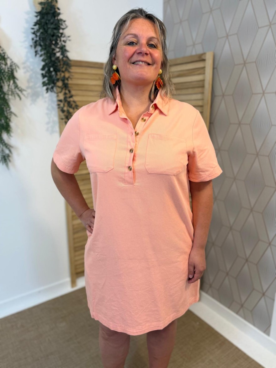 Robe Saumon Grande Taille Maëlle Coton Femme | Marina & Paloma