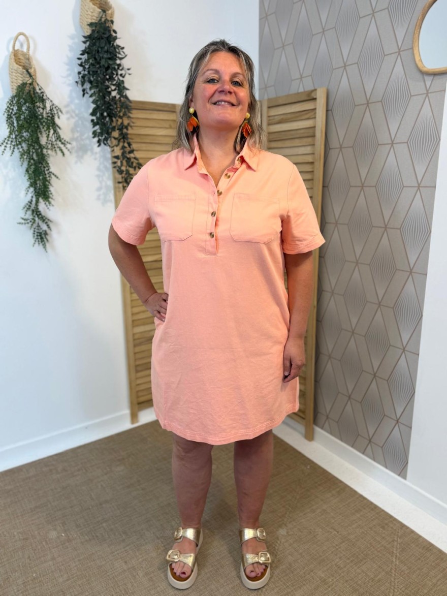 Robe Saumon Grande Taille Maëlle Coton Femme | Marina & Paloma