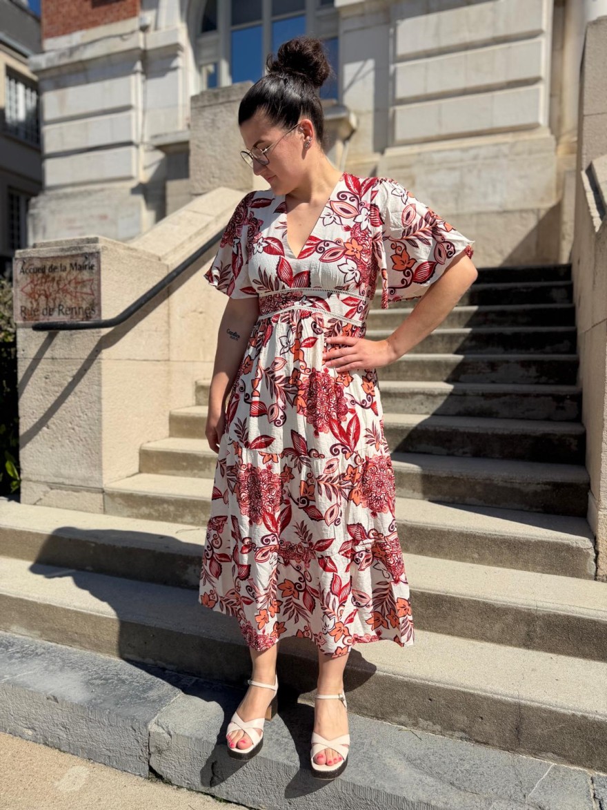 Robe longue fleurie BY ONE col V fluide été | Marina & Paloma