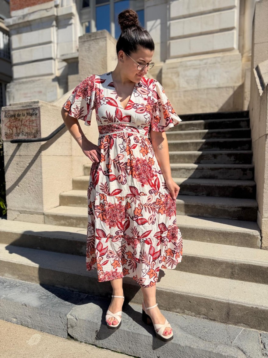 Robe longue fleurie BY ONE col V fluide été | Marina & Paloma