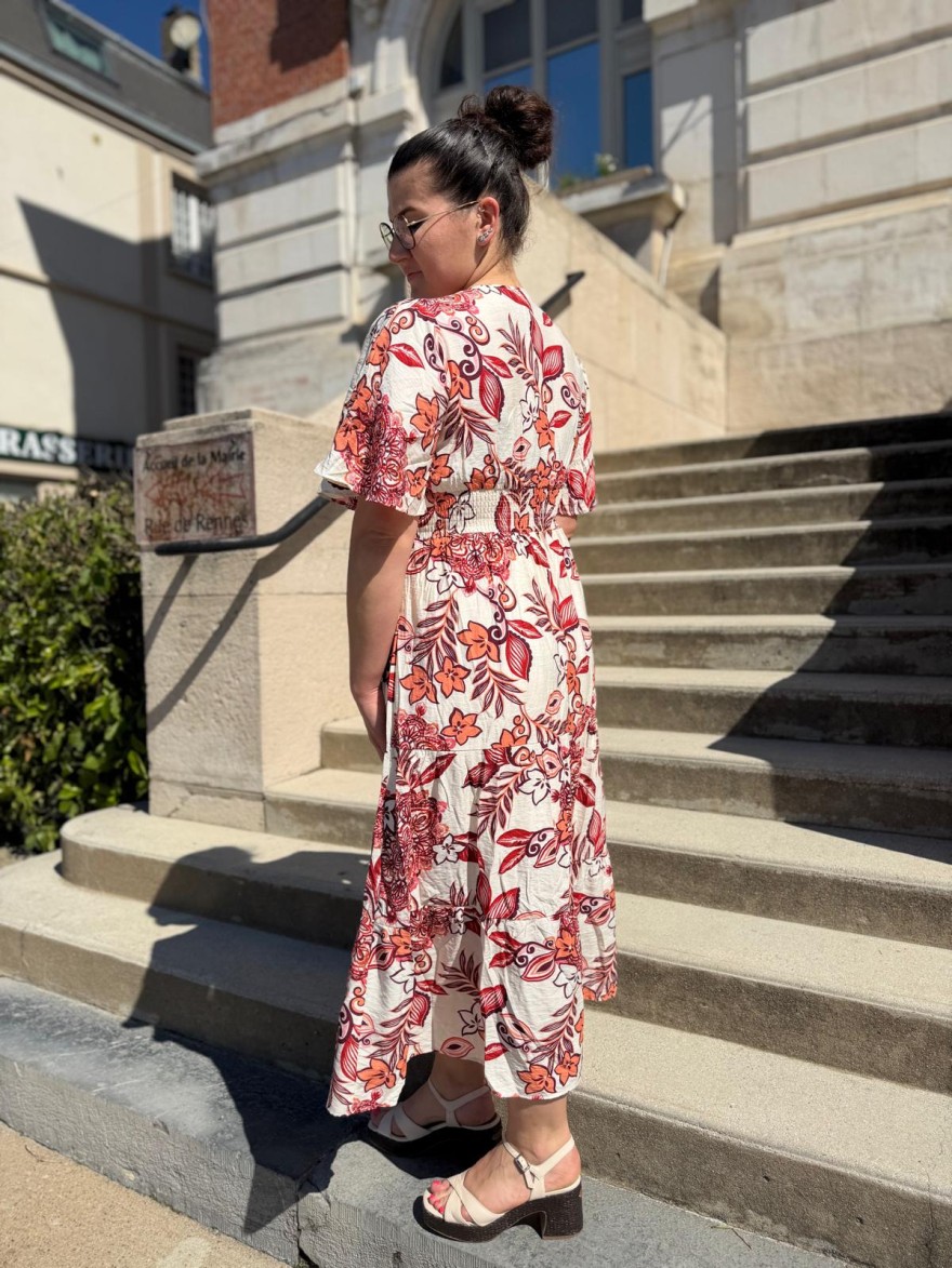 Robe longue fleurie BY ONE col V fluide été | Marina & Paloma