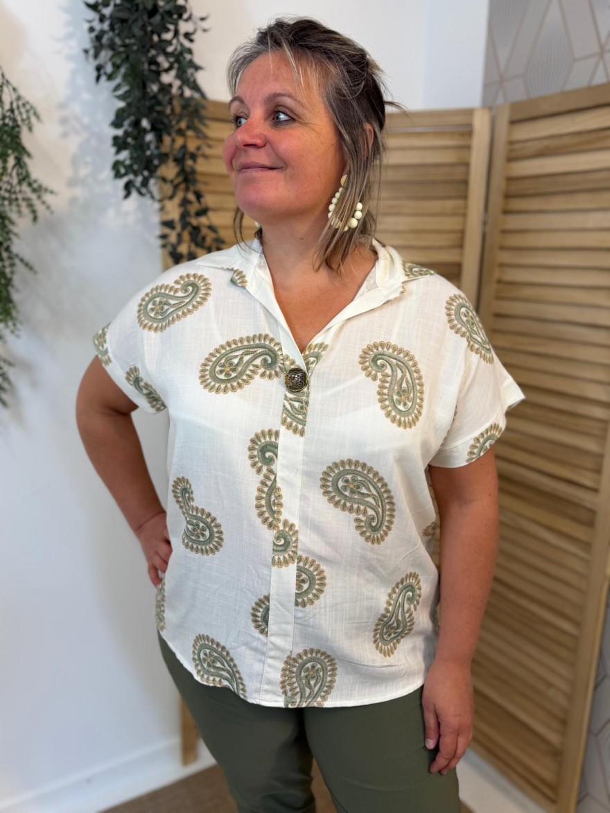 Haut Grande Taille Fluide Vert & Marron | Marina & Paloma