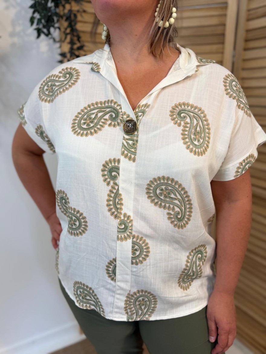 Haut Grande Taille Fluide Vert & Marron | Marina & Paloma