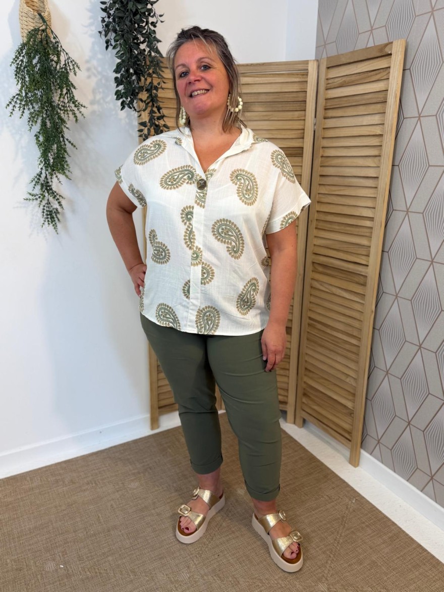 Haut Grande Taille Fluide Vert & Marron | Marina & Paloma